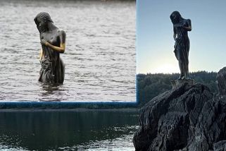 Lipno na suchu. Víla měla vodu po zadek, teď shlíží na hladinu hluboko pod sebe